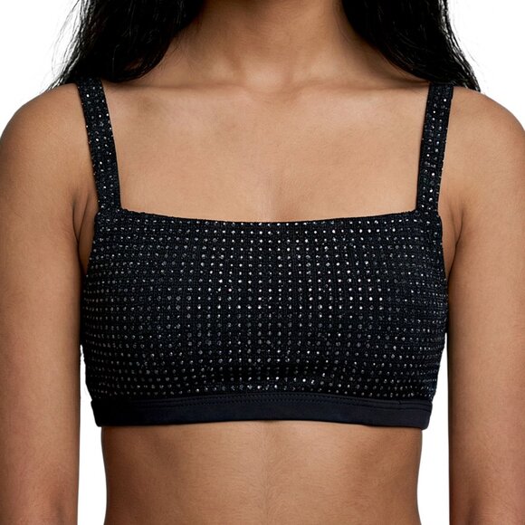 Luck & Trouble Other - Luck & Trouble NWT Black Square Neck Flashy Glitter Dance Bralette Juniors Sz 6